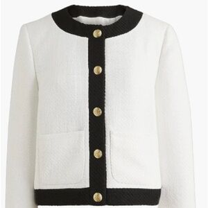 J Crew Tweed Lady Jacket Cropped White Black Contrast Gold Buttons 10